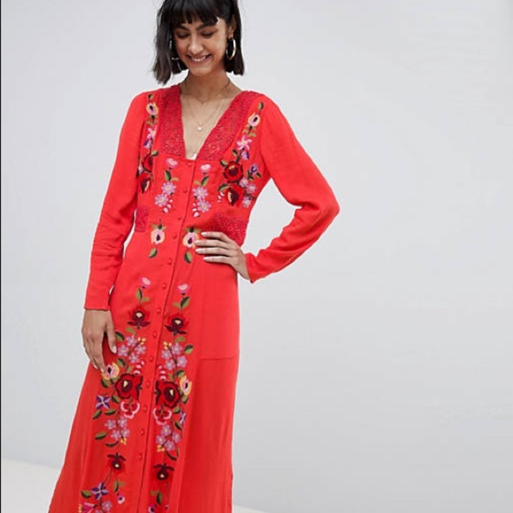 ASOS DESIGN embroidered long sleeve maxi dress